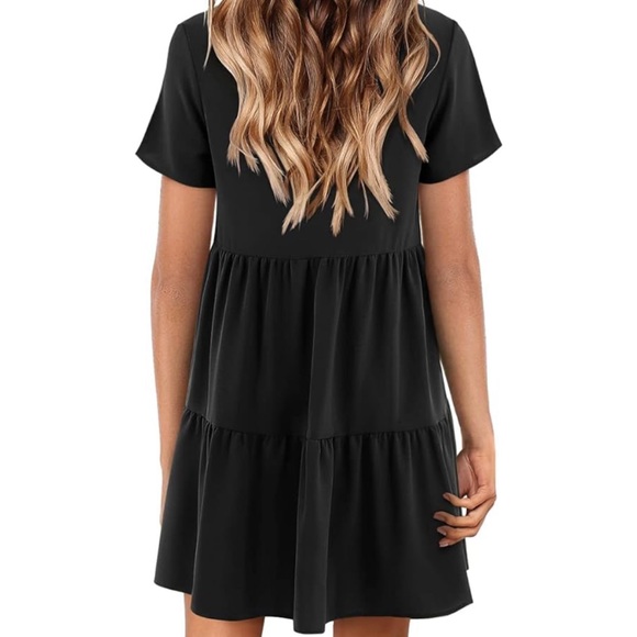 Short Sleeve Dress V Neck Casual Loose Flowy Swing Shift Dresses - Picture 2 of 4